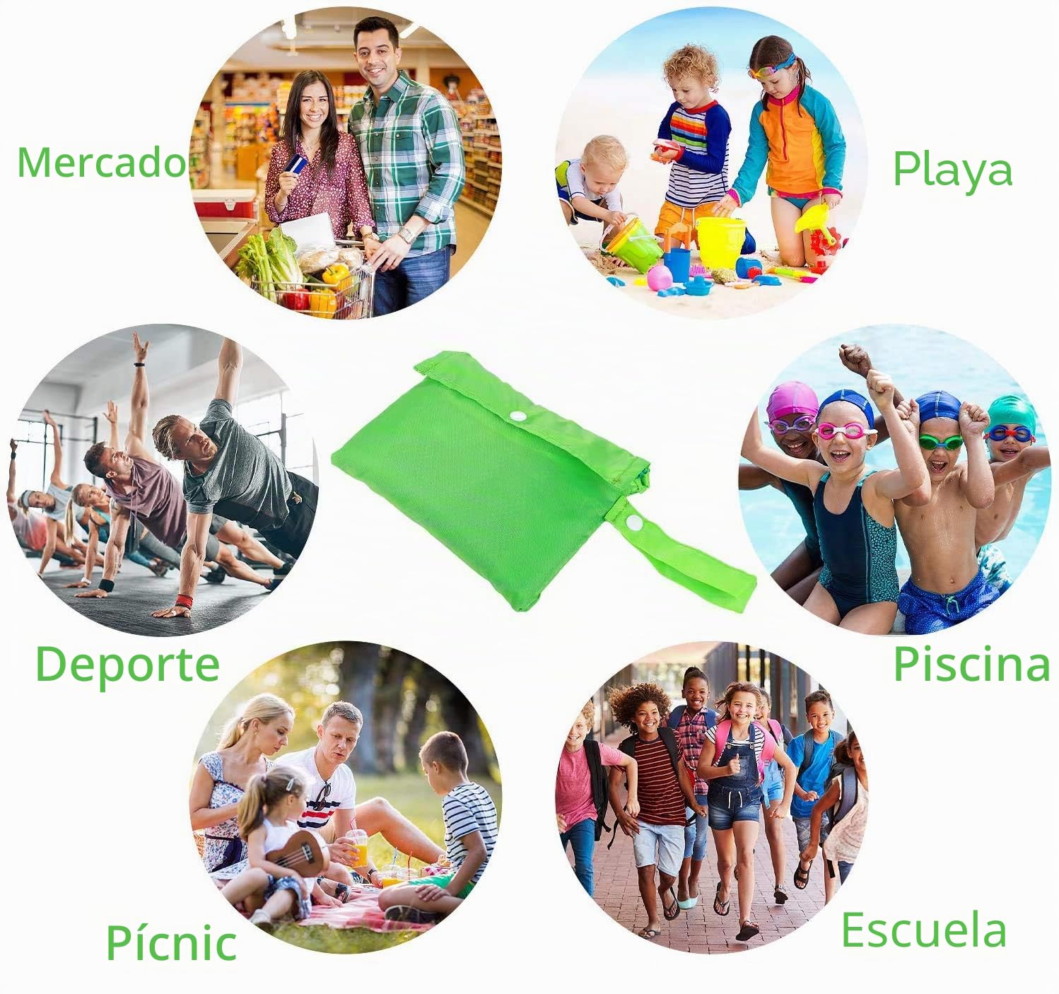 Annhao Bolsa Grande de Malla para Juguetes de Playa, Bolsa Plegable, Bolsa de Almacenamiento para Niños al Aire Libre Natación Piscina Viajes Toallas (Verde)