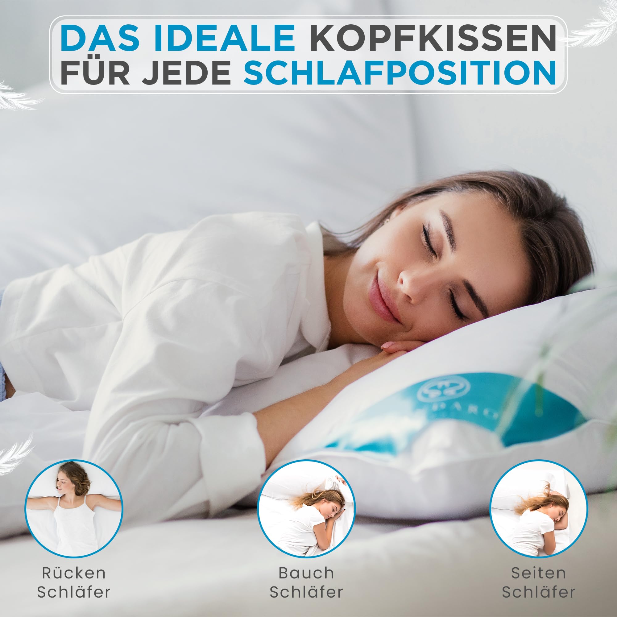Kopfkissen 80x80 cm 1500g Gänsefedernfüllung Bezug aus reiner Baumwolle