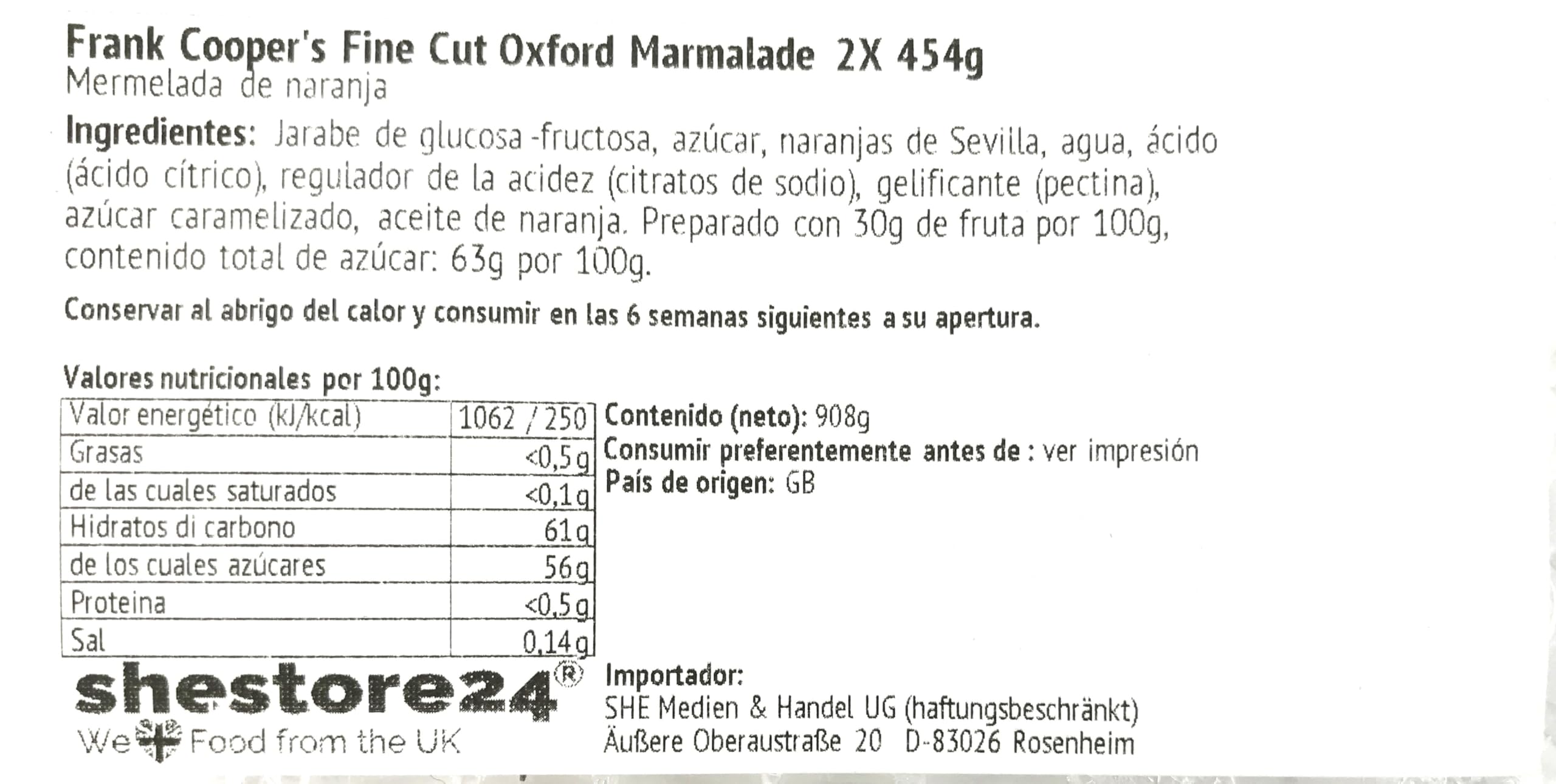 Frank Cooper's Fine Cut Oxford Marmalade Mermelada de naranja inglesa 2X 454g - importado de Shestore24