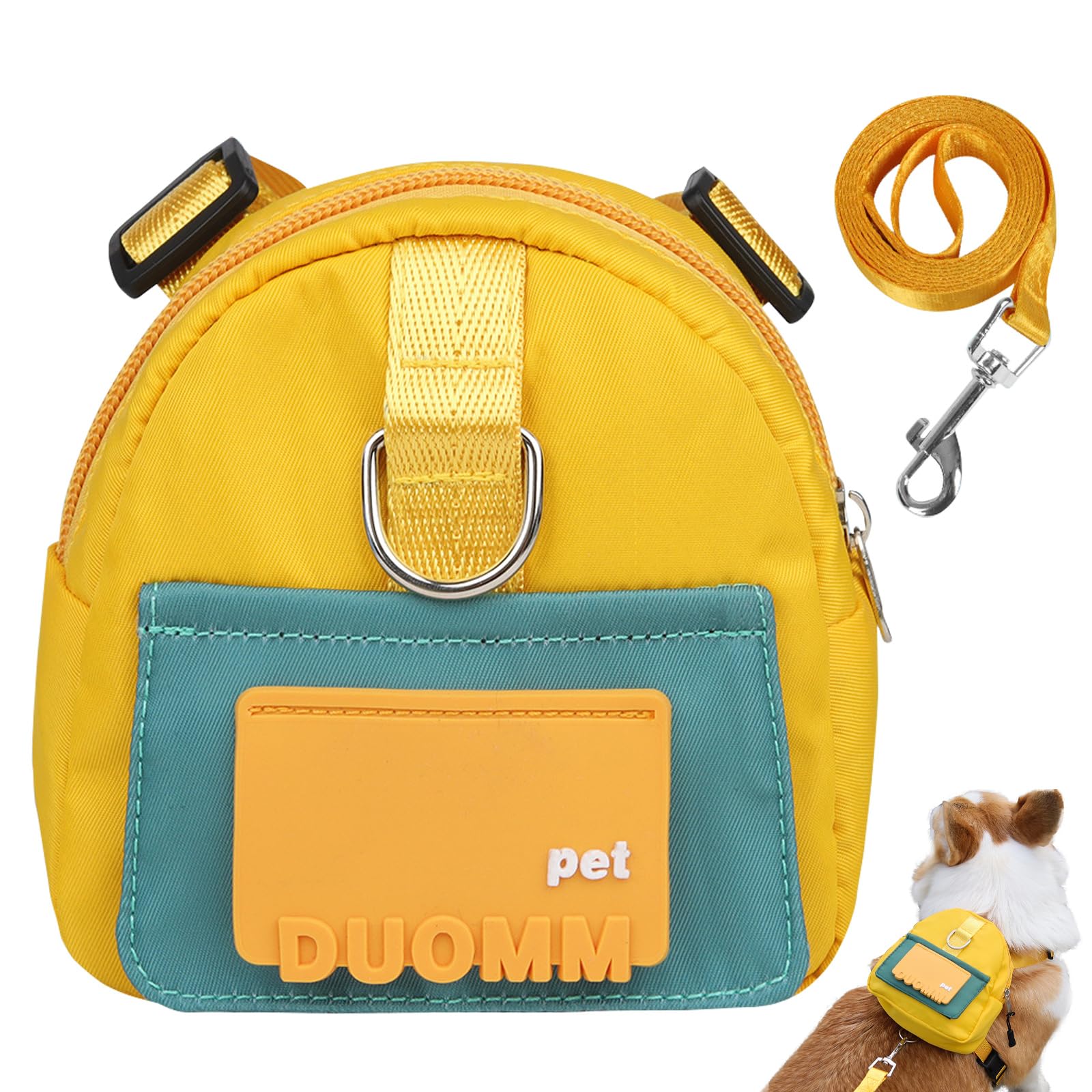 PETCUTE Arnés de Mochila para Perros,Mochila Arnés con Correa para Perros Pequeños y Medianos,Dispensador de Bolsas para Excrementos,Bolsa de Sillín para Perro con Doble Anilla D,para Senderismo