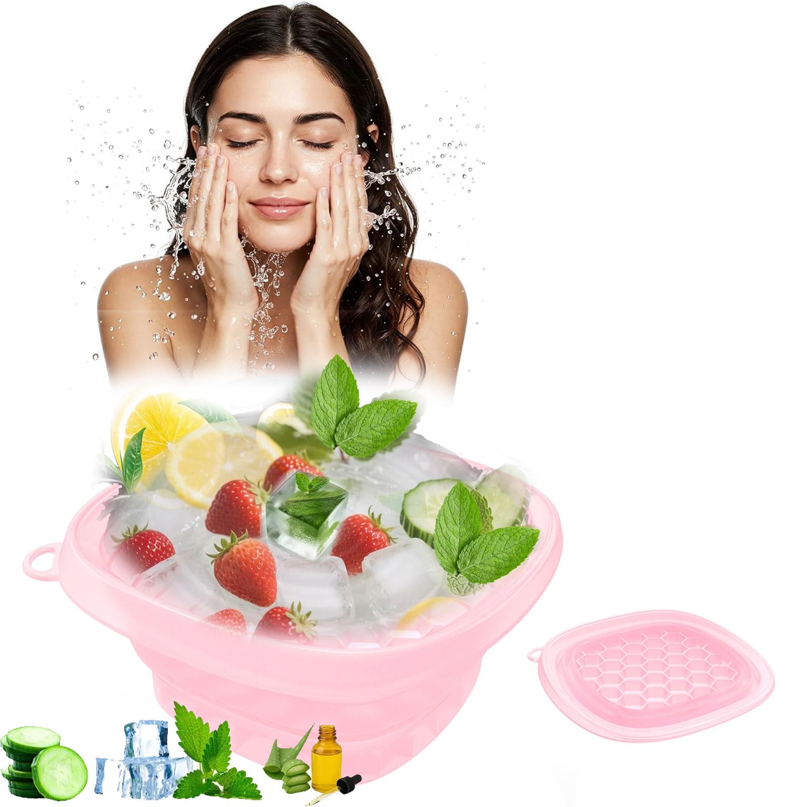 VBVARV Face Bowl for Ice Quick Cooling Foldable Silicone Wash Basin with Built-in Ice Tray