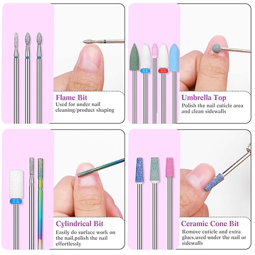 Miniatura 4 de Chumia Juego de 47 brocas de uñas de 332 pulgadas de diamante eléctrico de cerámica de gel acrílico, suministros de manicura, cutícula de carburo