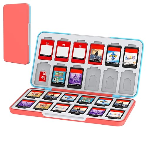 HEIYING Game Card Case for Switch 2 & Switch OLED & Lite,Portable Memory Storage Game Holder with 24 Games Card Slots and 24 Micro SD Cards Slots - RED+BLUE