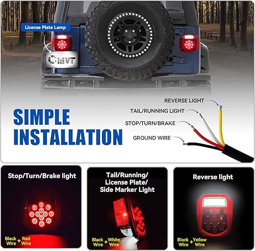 Miniatura 4 de Luces traseras de repuesto LED para Jeep Wrangler TJ YJ CJ-5 CJ-7 1979-2006, barra de lente roja, parada de freno cuadrada, señal de giro, lámpara