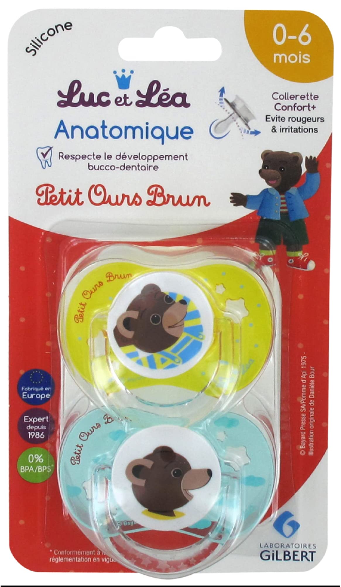 Luc et Léa 2 Soothers with Ring Anatomic Silicone 0-6 Months - Petit Ours Brun