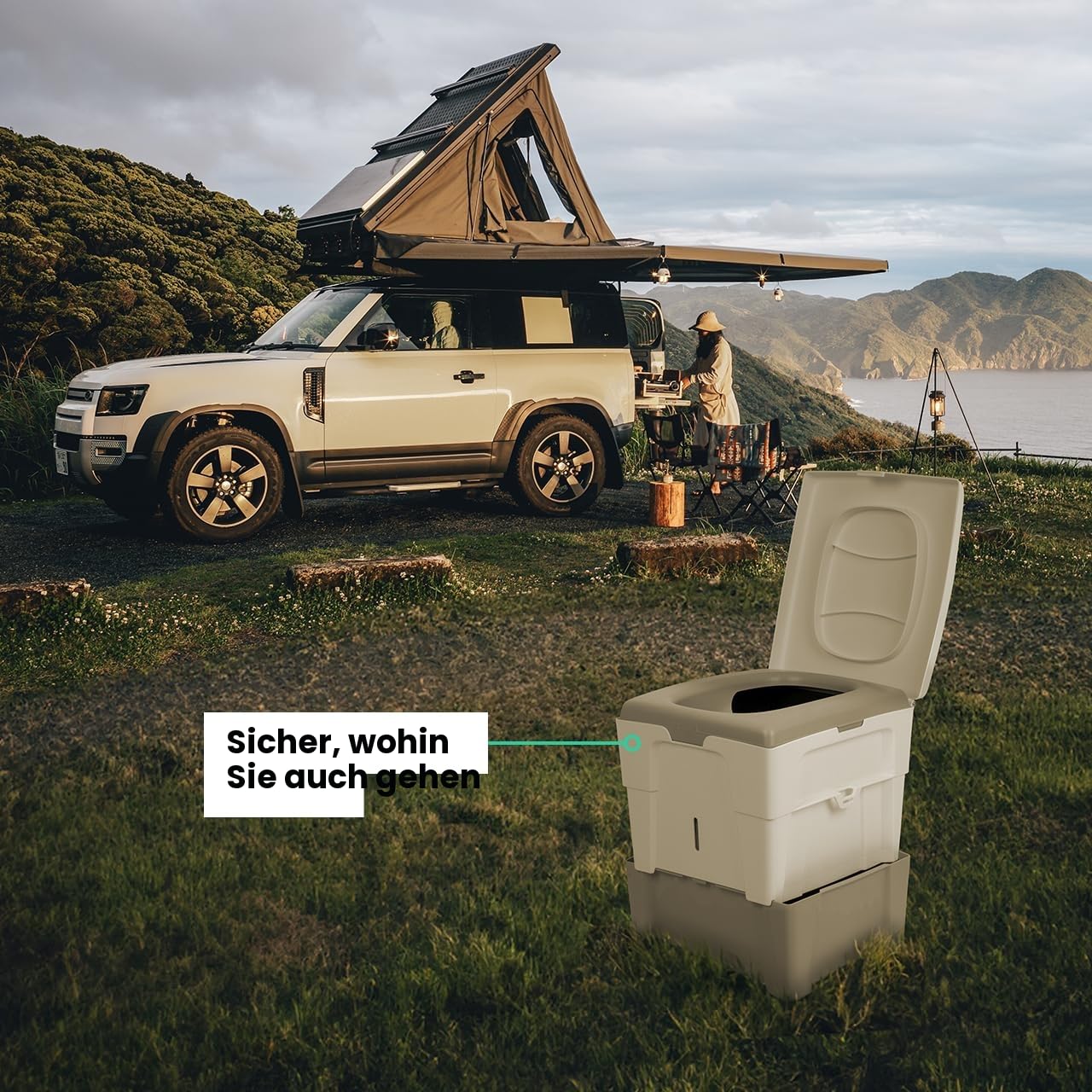 TROBOLO WandaGO – Mobile Campingtoilette – Kompakte Trockentrenntoilette für unterwegs [31x38x34] – Höhenverstellbar und geruchlos ohne Strom, Wasser & Chemie – Trenntoilette für Auto, Van & Reisen