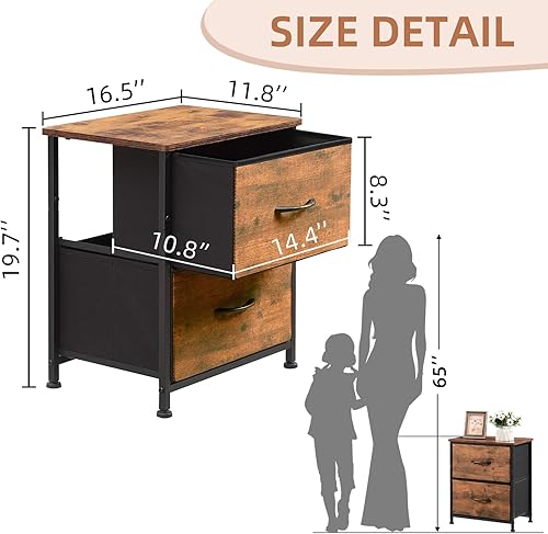 Miniatura 3 de Somdot Juego de 2 mesitas de noche, cómoda pequeña para dormitorio con 2 cajones, mesa auxiliar de noche con contenedores de tela para dormitorio,