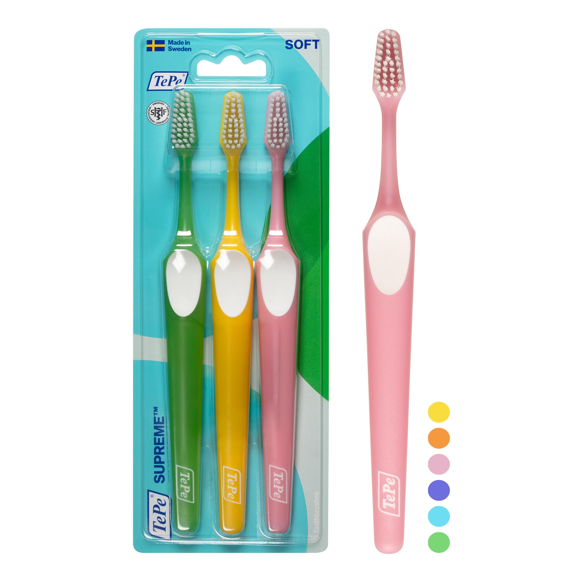 TePe Supreme Toothbrush, Soft, Assorted Colours, 3pcs