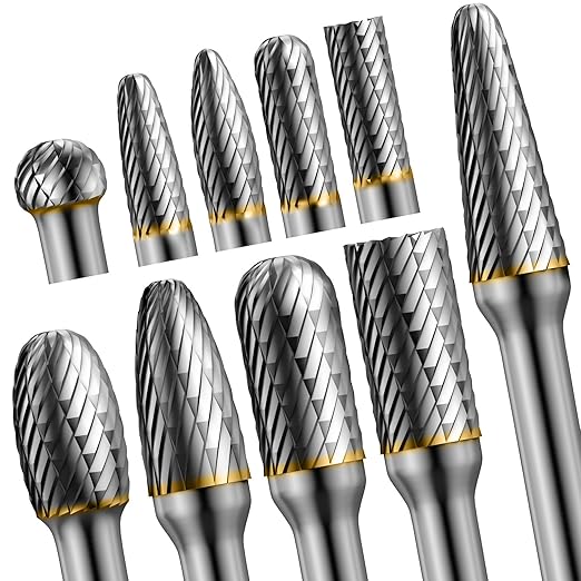 10pcs Die Grinder Bits w/ 1/4" Shank, Tungsten Carbide Burr