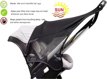 Baby Pram Sunshade for Doona Stroller Car Seat (not for Doona X) Snap-on Sun Protection Stroller Canopy, Anti-UV Baby Pushchair Blackout Cover Shield Insect Mosquito Net Parasols Sun Covers