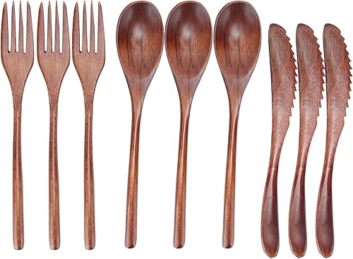 Juego de cubiertos, 3 piezas de madera cubiertos de madera cuchara tenedor cuchillo juego de cocina cubiertos de madera cubiertos tenedor cuchara