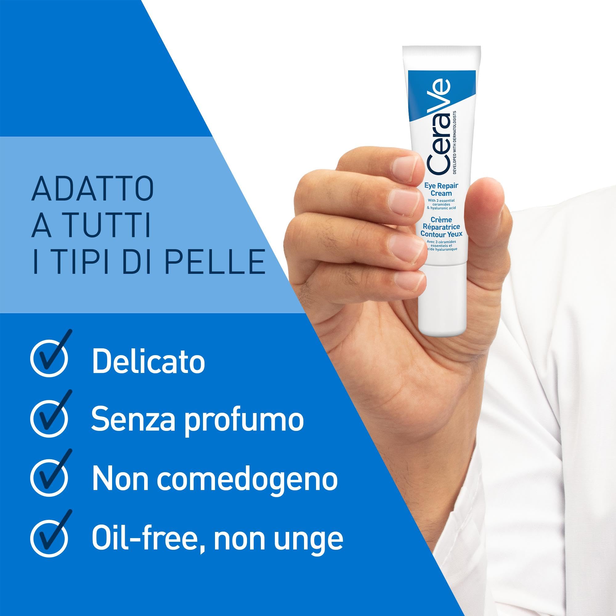 CeraVe Crema Contorno Occhi Riparatrice, Per un Contorno Occhi Idratato a Lungo, Borse Ridotte e Occhiaie Attenuate, Per Tutti i Tipi di Pelle, Con Acido Ialuronico e Ceramidi e Prodotti Correlati