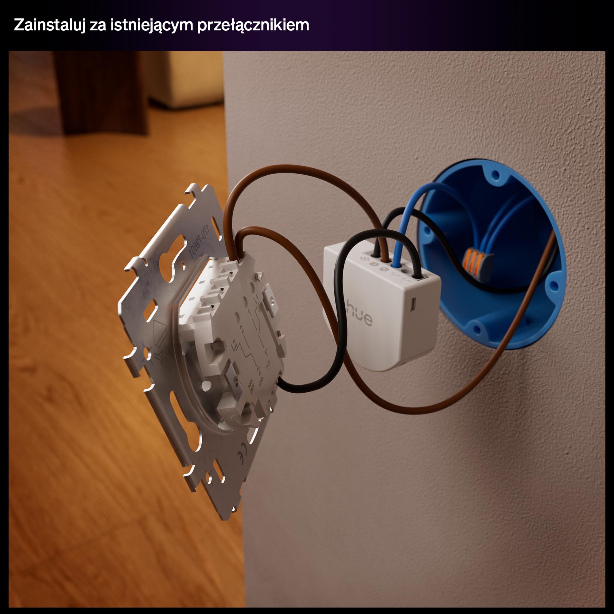 Philips Hue Włącznik Światła, 1 szt., 1 Kanał, Zamienia Zwykłe Oświetlenie w Inteligentne, Timery i Harmonogramy, Sterowanie w Aplikacji i Głosowe, Zgodny z Apple Home, Google Home i Alexa