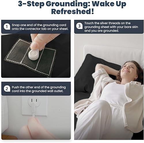 Miniatura 15 de OKOHEY Grounding Fitted Sheets with 15ft Earthing Cord, Queen Size, 90% Organic Cotton + 10% Silver Fiber, Soft & Breathable Grounded Sheet for White