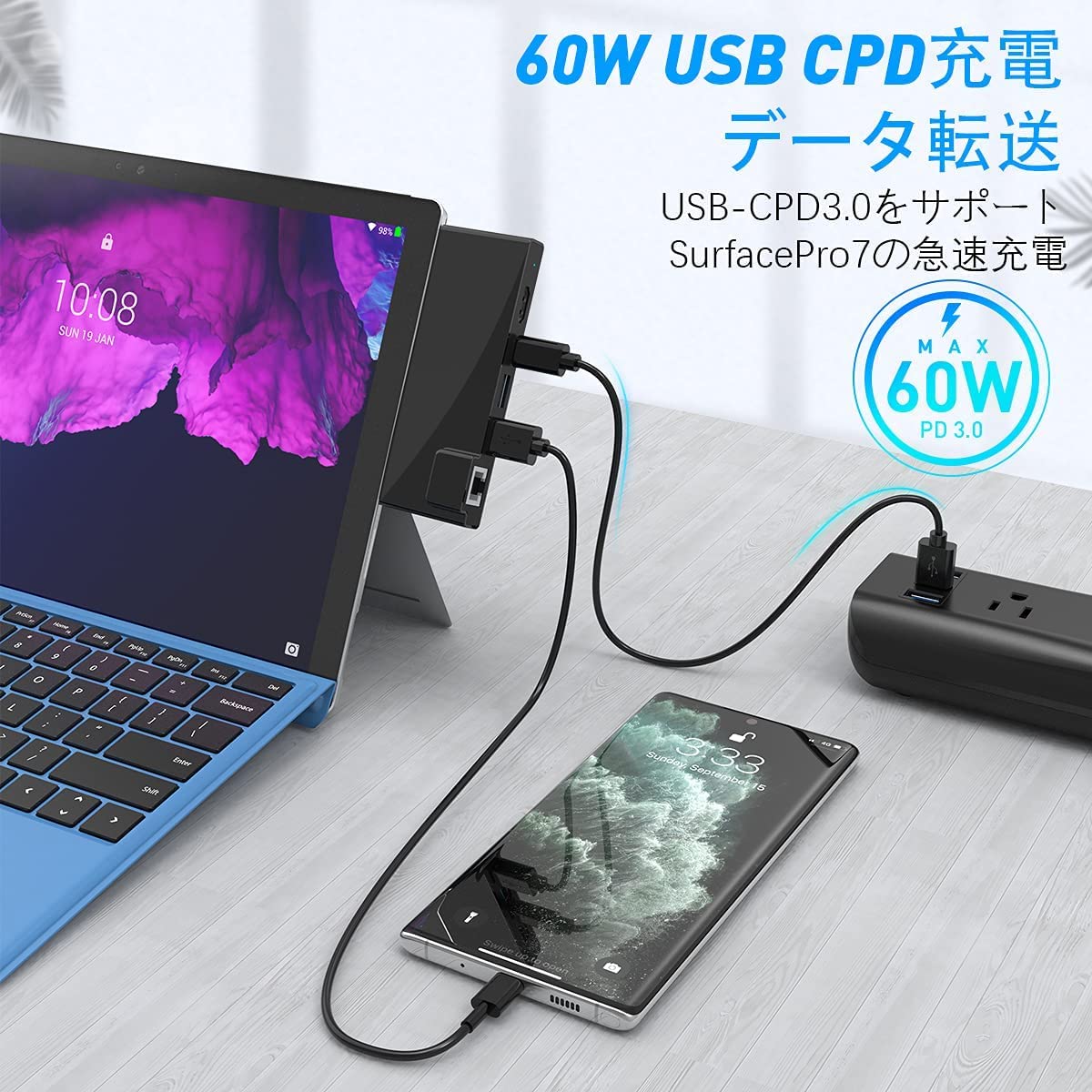 Amazon | マイクロソフト Surface Pro 7ドックハブ、7-in-2 Surface
