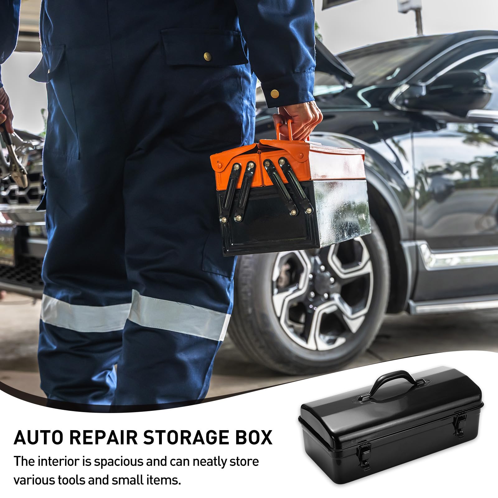 QUARKZMAN Caja De Herramientas De Acero Portátil 16.4" x 7.7" x 3.9" | Caja De Almacenamiento De Herramientas Organizador De Metal, Con Asa Y Doble Pestillo De Metal, Para Taller Garaje