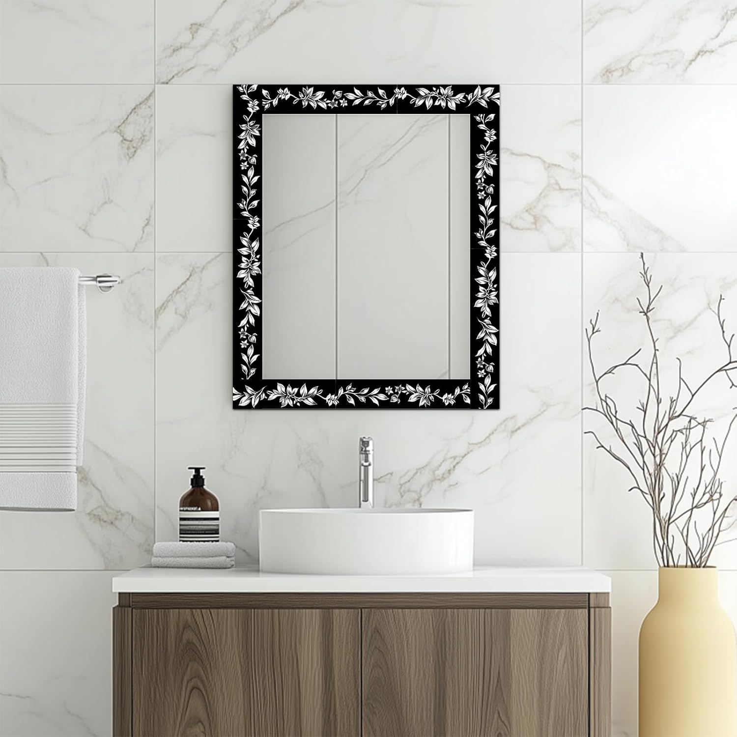 HOMETITUTE Wallpaper Border 4x196 Inch Peel and Stick Wall Border Wallpaper Border with Silver Leaf Floral Accent on PVC for Mirror Frame Paper Wall Decor Living Room Entryway Hallway Trim