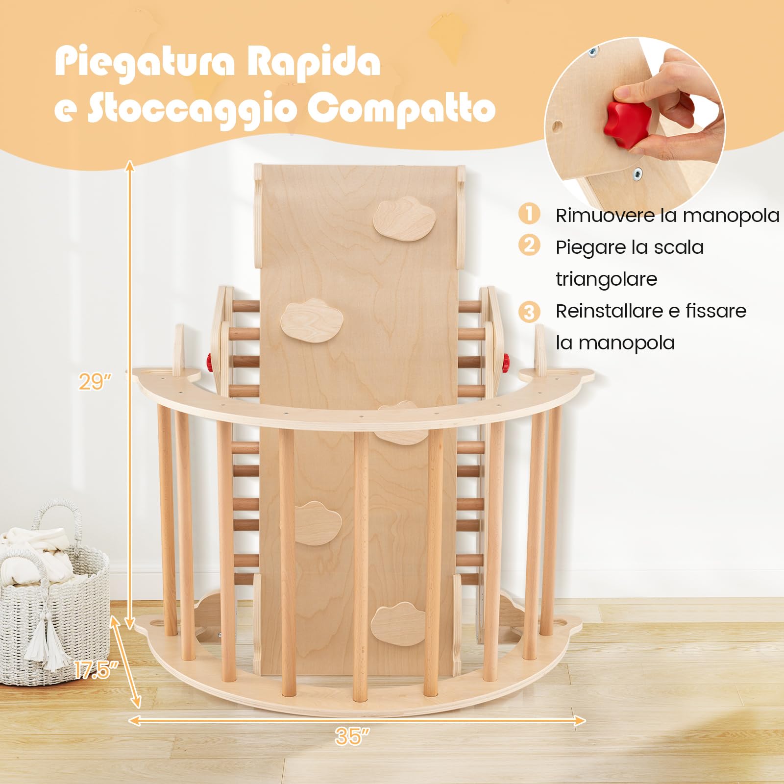 COSTWAY 7 in 1 Set da Arrampicata per Bambini, Giochi Montessori in Legno con Arco, Rampe e Triangolo Pieghevole, Giocattoli da Arrampicata per Bambini 3 Anni+