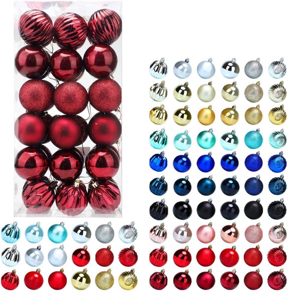 36 bolas de Navidad para árbol de Navidad, bolas de plástico inastillables de Navidad de 2.4 pulgadas, decoración de fiesta navideña de colores y