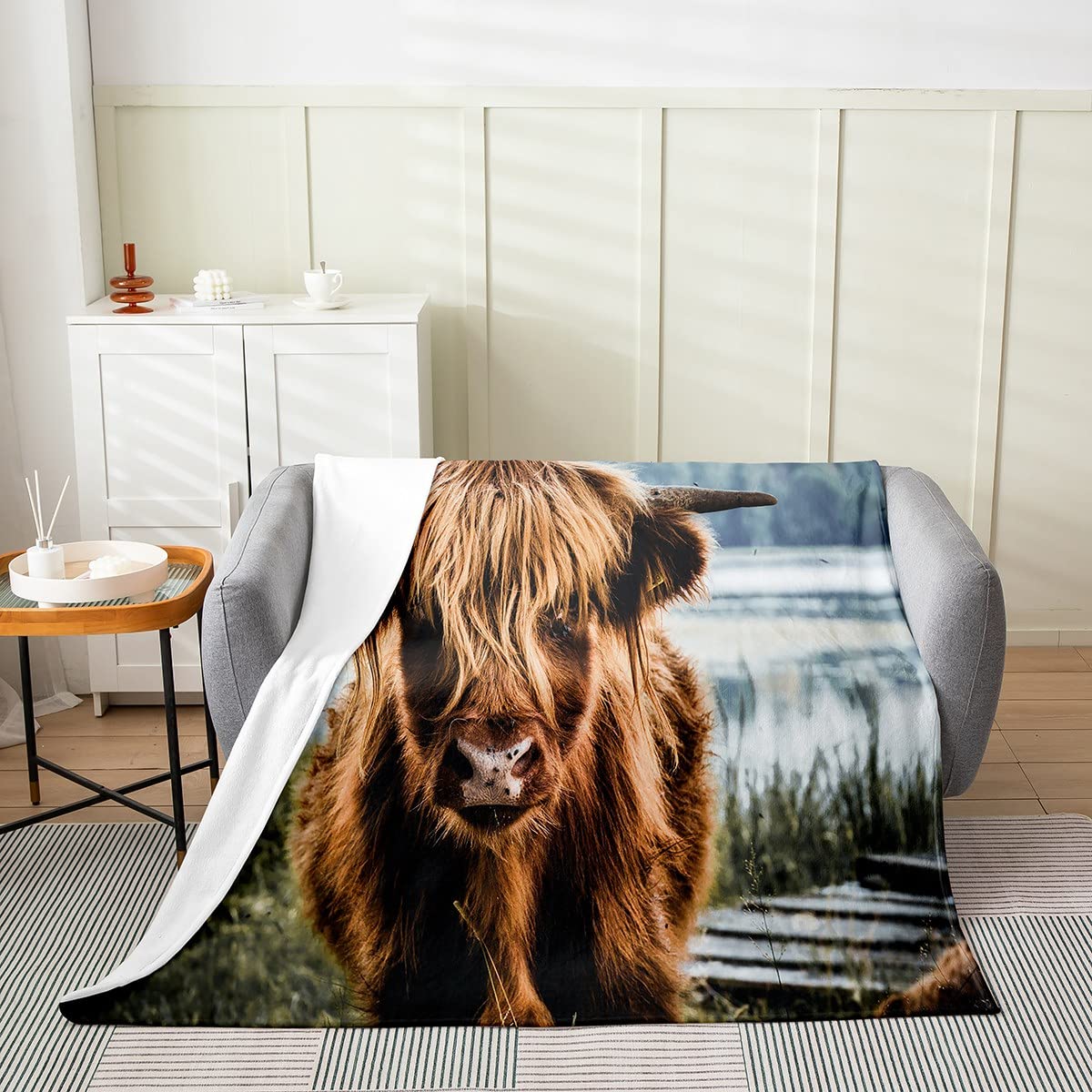 Fifbird Girls Multi 17 Flannel Fleece Blanket Highland Cow Highland Cattle Fuzzy Ofa Couch Decor Wild Animal Bed Western Decor Wildlife Plush Bedroom Throw Blankets