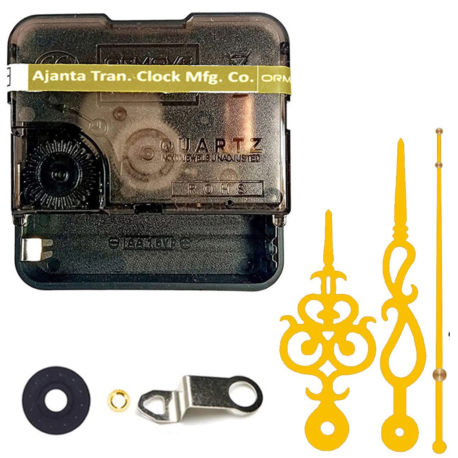 QEWINOX® Combo of Ajanta Mfg. Battery Operated Plastic Ticking Wall Clock Movement Machine with Hands (Made in India 100%)(Gold 3) 2 x 5.5 x 5.5 cm; 250 Grams