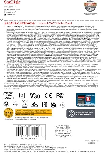 Miniatura 6 de SanDisk Tarjeta microSDXC Extreme de 256 GB para juegos móviles, hasta 190 MBs, con rendimiento de aplicación A2, UHS-I, Clase 10, U3, V30