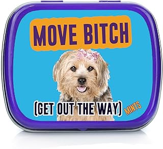 Move Bitch Get Out The Way Mints Funny Dog Gag for Friends Adult Stocking Stuffers Novelty Candy Peppermint Mints Badass Weird White Elephant Ideas Secret Santa Cute Dog Humor Pop Culture, 3oz