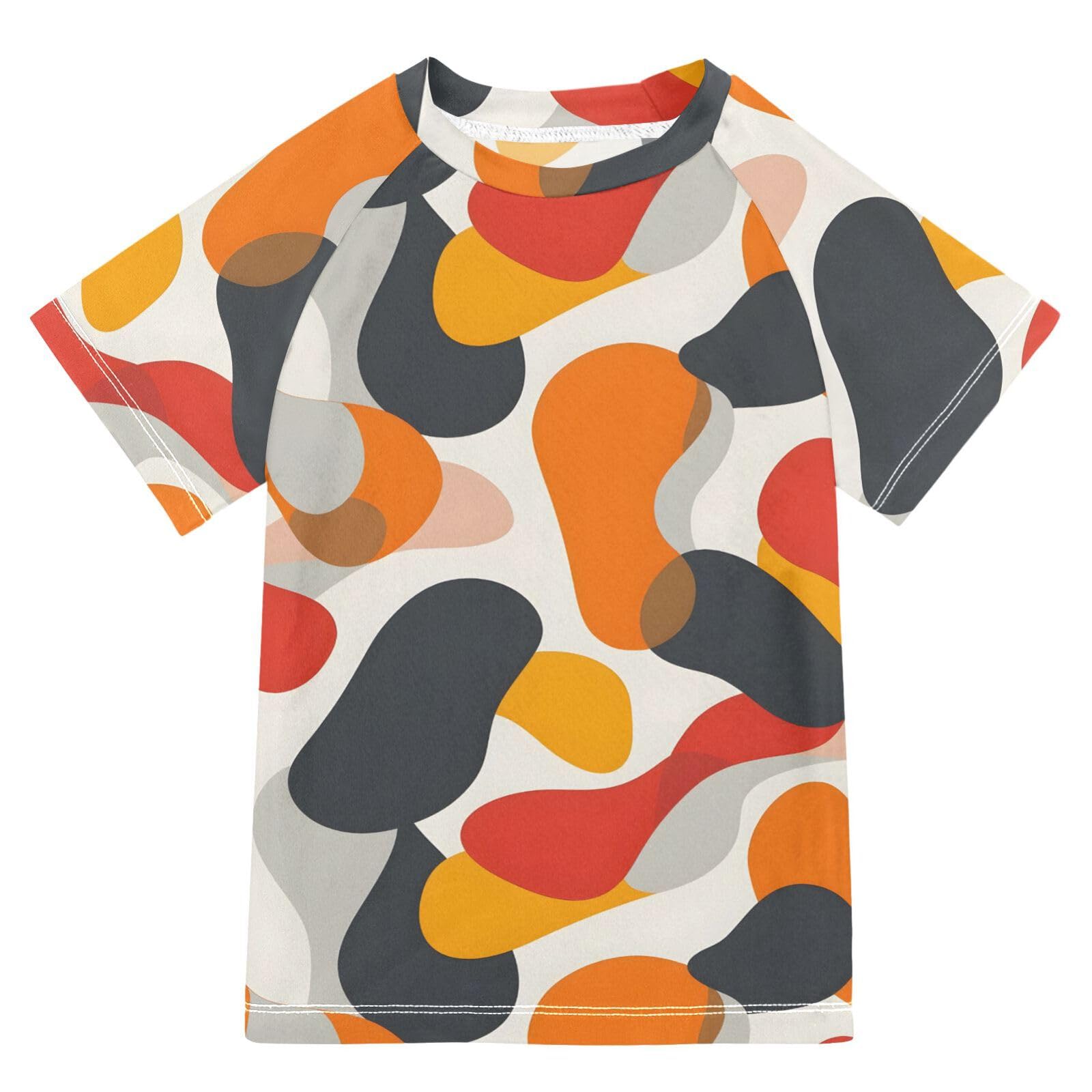 ALAZA Boys Swim Shirt Short Sleeve Rash Guard for Boys Girls UPF 50+ Camouflage Abstract 9-10T