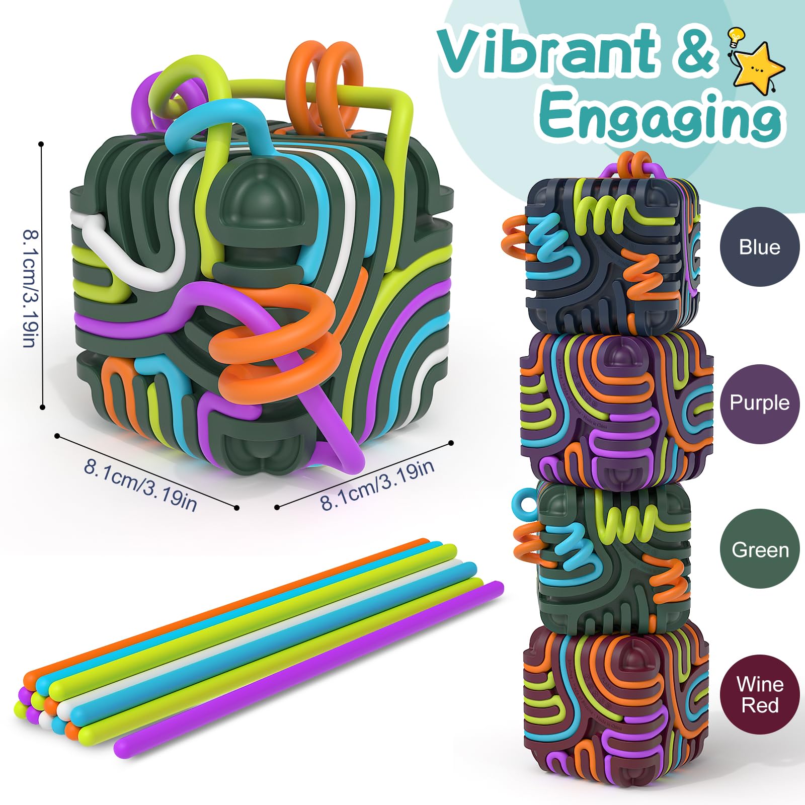 BunnyBoo Tablero De Actividades Sensoriales, Juguetes De Silicona 3D Para Niños Con Autismo Y TDAH, Juguetes Sensoriales Fidget Para Aliviar La Ansiedad, Calmar Y Concentración, Sin BPA, 15 Cuerdas De
