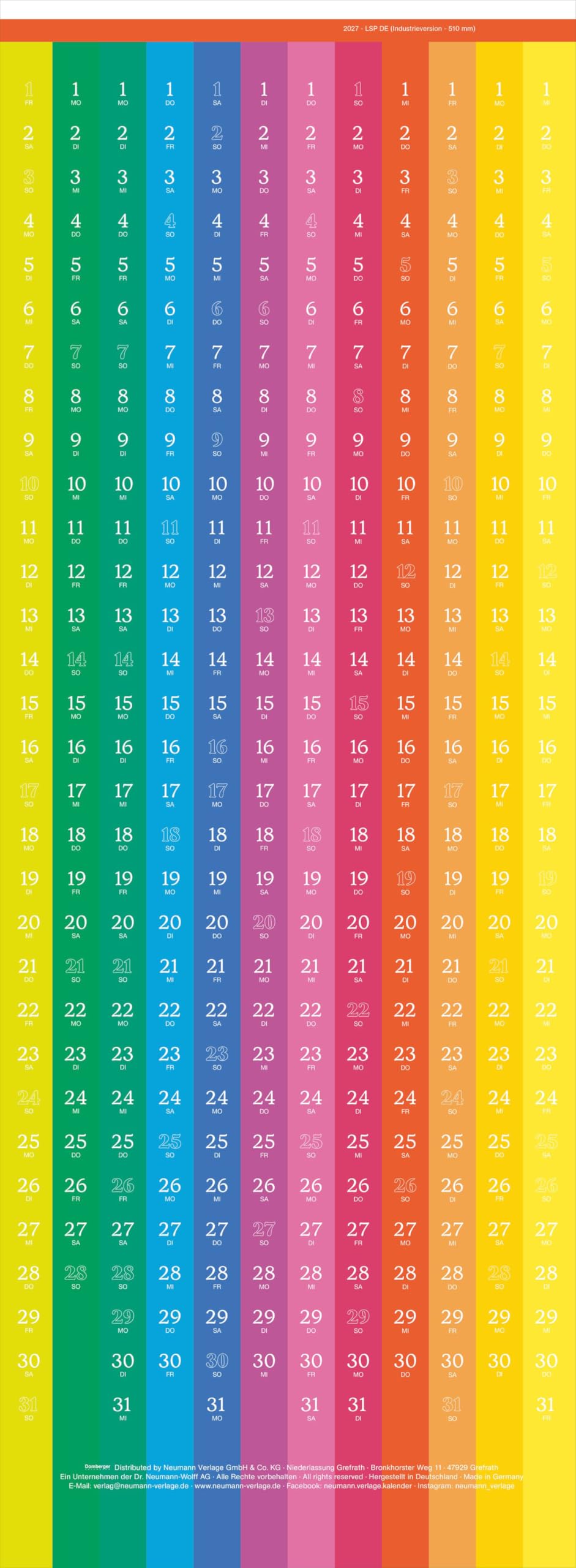 Der Lange Springende Punkt schwarz 2027: Design-Wandkalender 36x98 cm von Michael Domberger mit 365 gestanzten Punkten und Farbwechsel