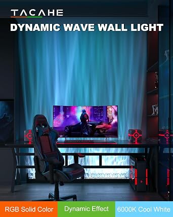 TACAHE RGBW Dynamic Wave Wall Light - Flowing Water, Aurora Visual - Color Changing Wall Washer Lamp with Remote & APP - Ambient Light for Living Room, Gaming Set - 39.3 - 12W - 1 Pack