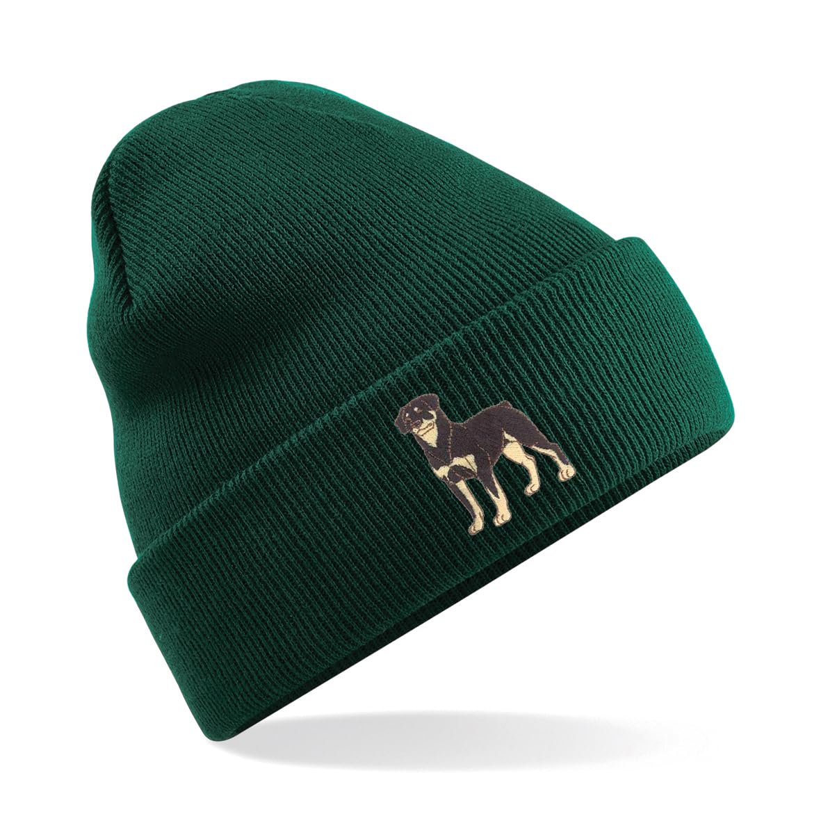 PSave Rottweiler Dog Premium Embroidered Beanie Hat, Bob Hat Embroidery Dog Lover Beanies (Acrylic, Green)