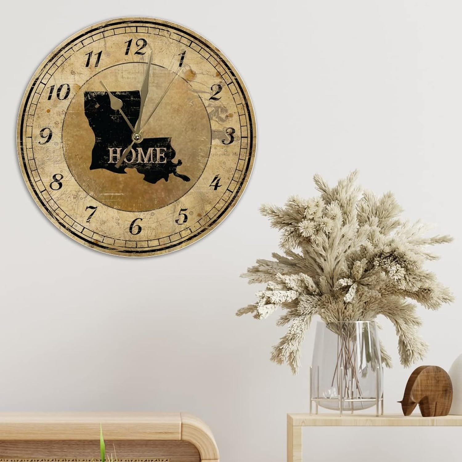Vintage Louisiana State Map Clocks French Retro American State Home Clock for Wall Vintage Retro 15inch Round Clock Quartz Battery Operated Silent Wooden Wall Clocks for Dinning Living Room