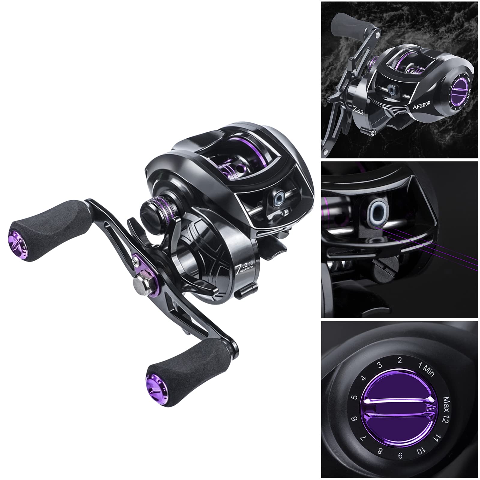 F Fityle Carrete de Pesca, Baitcaster - Sistema de Sin Costuras, Relación de Transmisión 7.2: 1, Rodamientos de de Material Acero - Zurdo