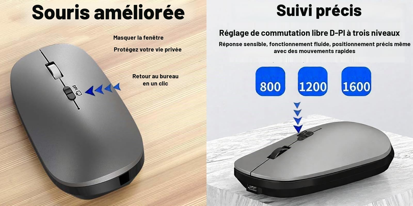 Ensembles Clavier et Souris sans Fil 2.4Ghz & 3 Bluetooth,Clavier Souris sans Fil Rechargeable Ultra-Fin Compact,Souris Silencieuse 3 D-PI Réglables,pour Ordinateur/PC/Laptop/Windows/Mac,QWERTY, Noir