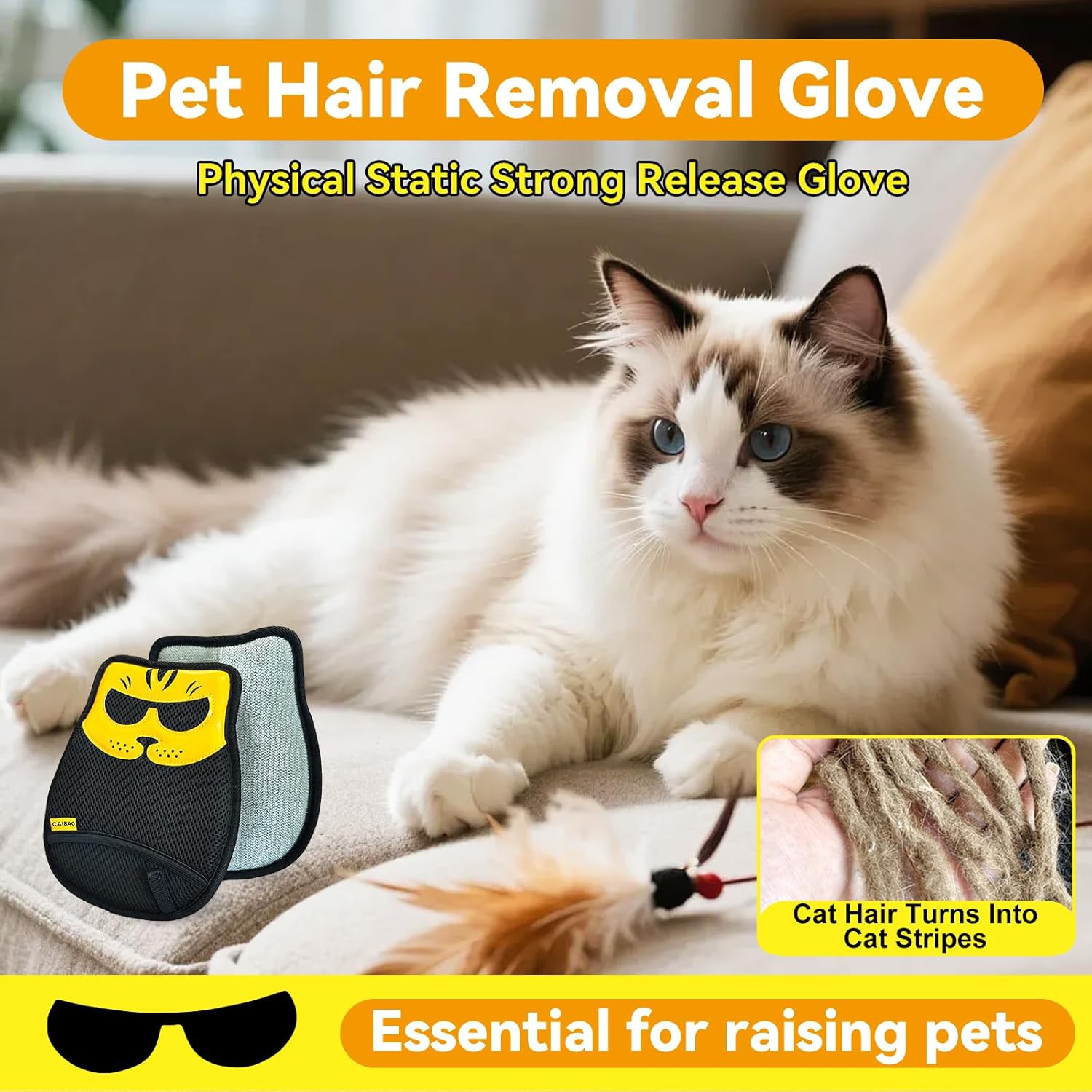 Upgraded Pet Hair Removal Glove: Static Cleaning Design Efficiently Removes Cat Dog Hair from Clothes Sofas Carpets Car Seats Reusable Fabric-Safe Suitable for Pet Owners at Home Travel