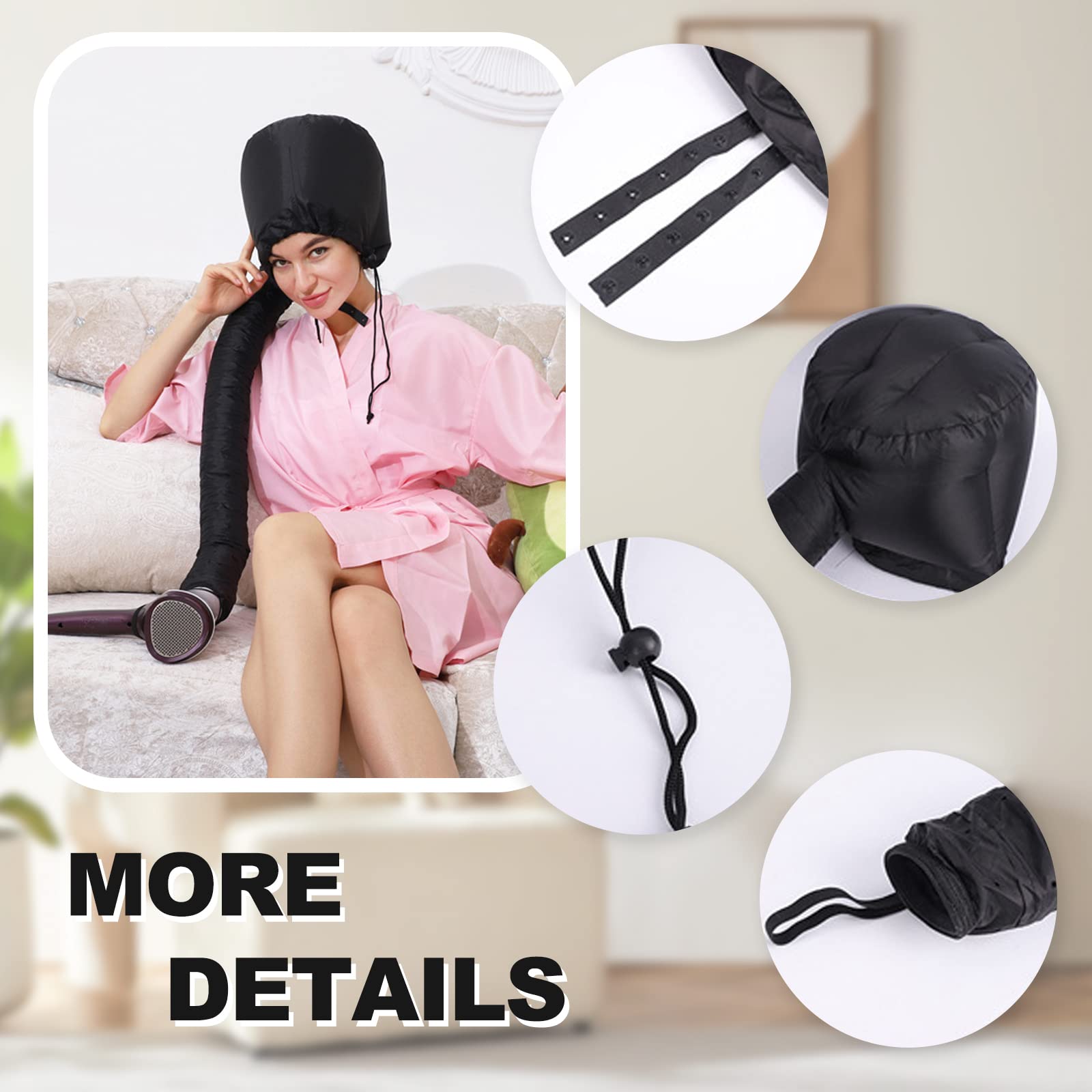 Bonnet pour Sèche-Cheveux, Capuchon Vapeur Réglable pour Sèche-Vheveux avec Bande élastique et Tuyau D'extension, Capuchon pour Sèche-Cheveux pour Femmes Filles