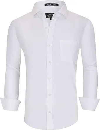 Alex Vando Mens Bamboo Dress Shirts Wrinkle Free Regular Fit Stretch Button Down Shirt
