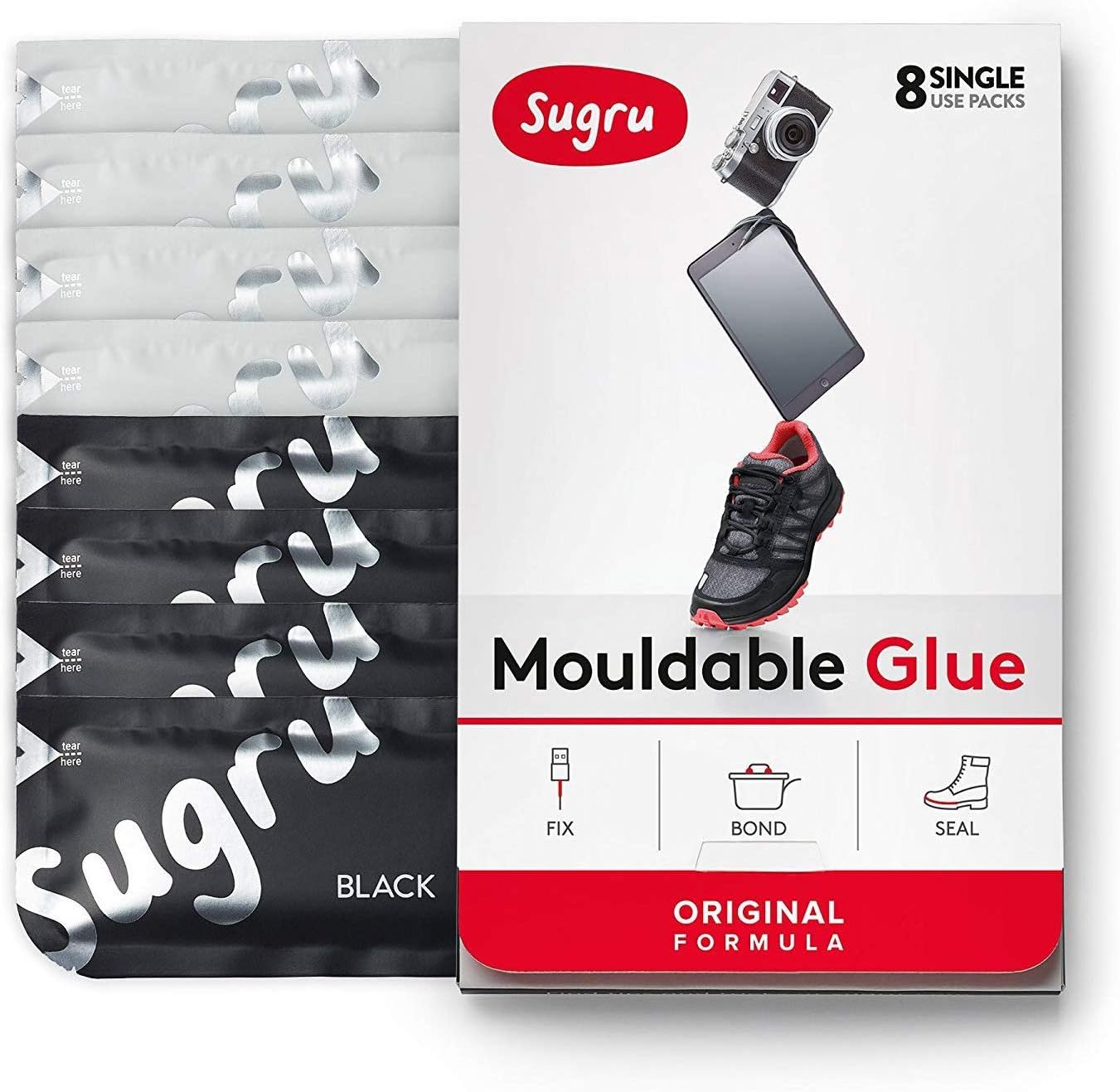 Sugru Moldable Glue - Original Formula - All-Purpose Adhesive, Advanced Silicone Technology - Holds up to 4.4 lb - Black & White 8-Pack