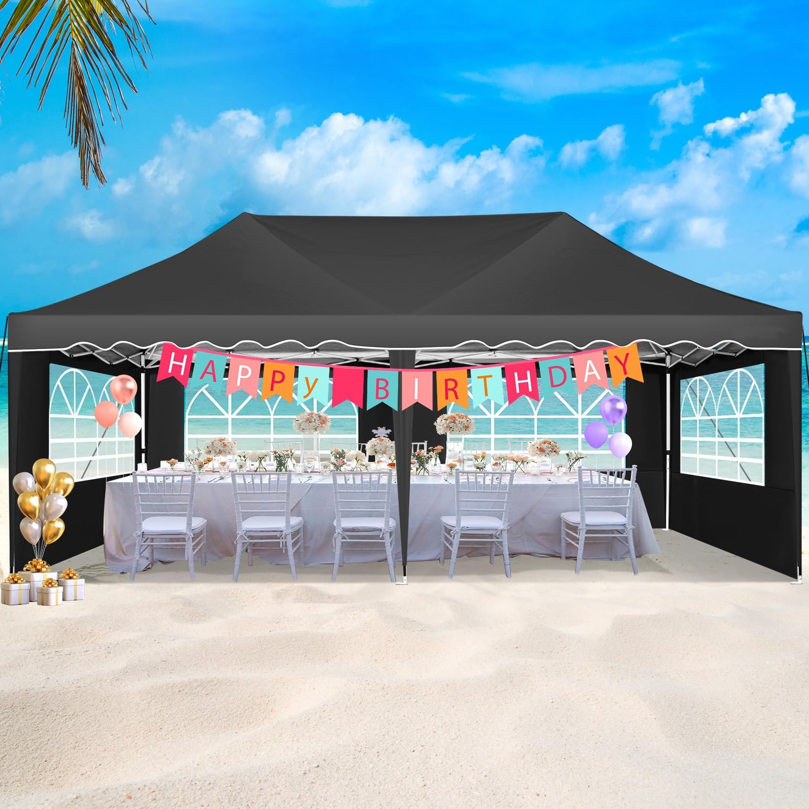 Pop Up Pavillons 3x6m Pop-Up-Pavillonzelt mit 6 Seitenwand-Überdachung, Festzelt, Pavillon, wasserdichtes Partyzelt for Party, Garten, Outdoor, kommerzielle Überdachung(Blue)