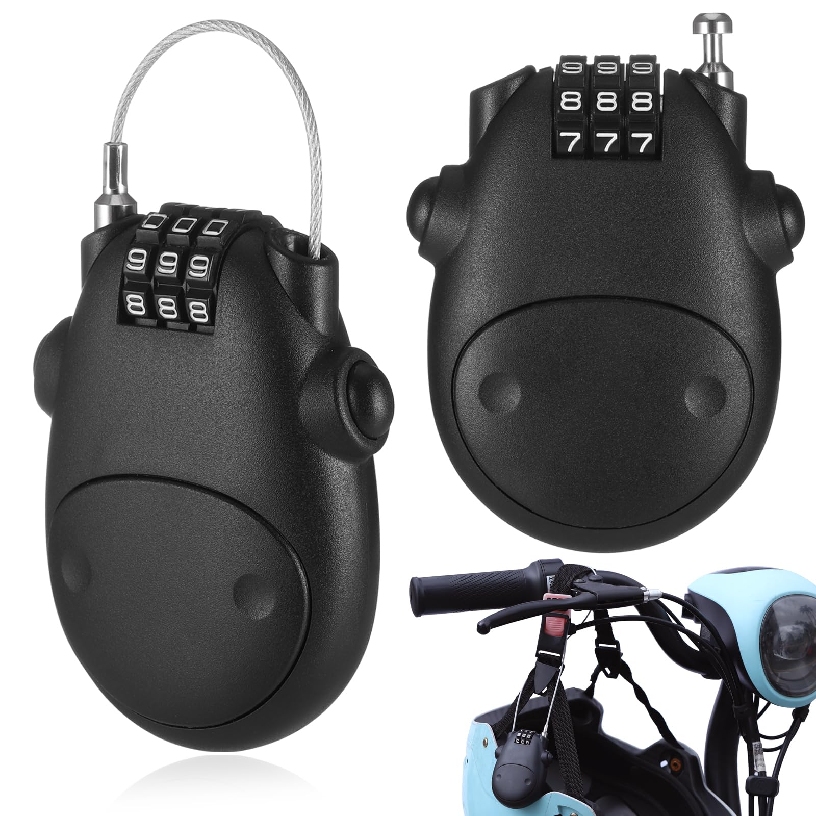 Fentar 2 candados de cable, cerradura de combinación pequeña a prueba de óxido, cerradura flexible para casco, cerradura de scooter, cerradura de bicicleta ligera, bloqueo de cable retráctil de acero