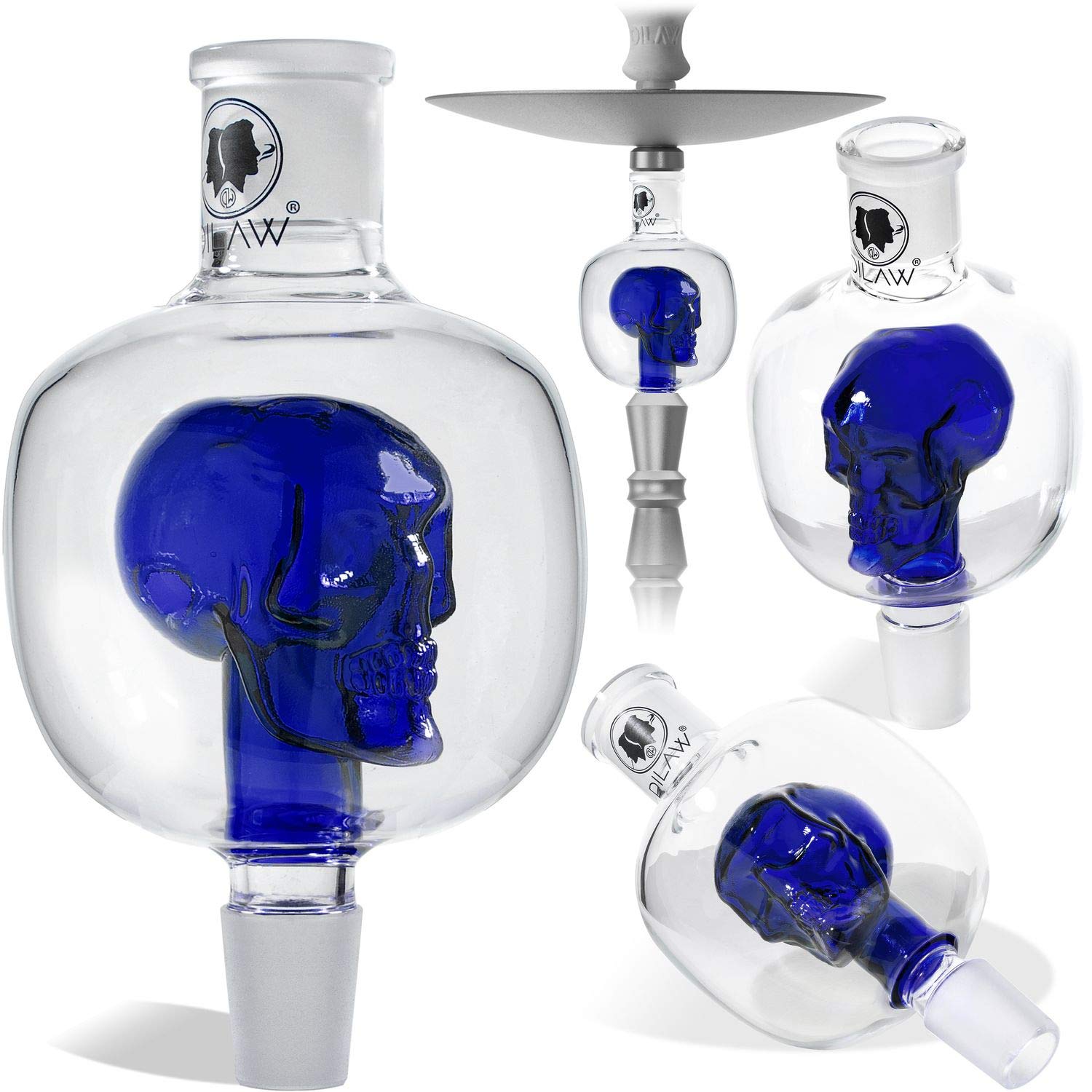 DILAW® Shisha Molassefänger Totenkopf Bunt (aus Glas für (Schliff 18/8) - Wasserpfeife, Vorkühler-Aufsatz Skull Wasserpfeife | Blau