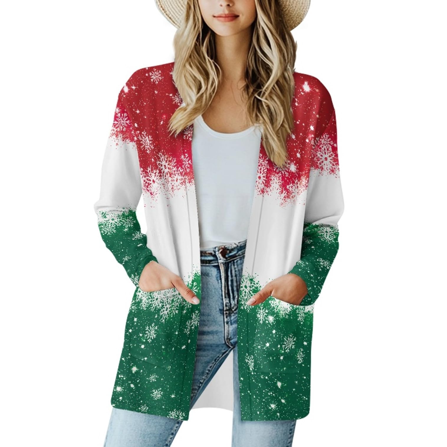 Fall Maple Leaf Cardigan Sweaters for Women Long Sleeve Cardigan Soft Drape Open Front Dusters V-Neck Jackets Dressy