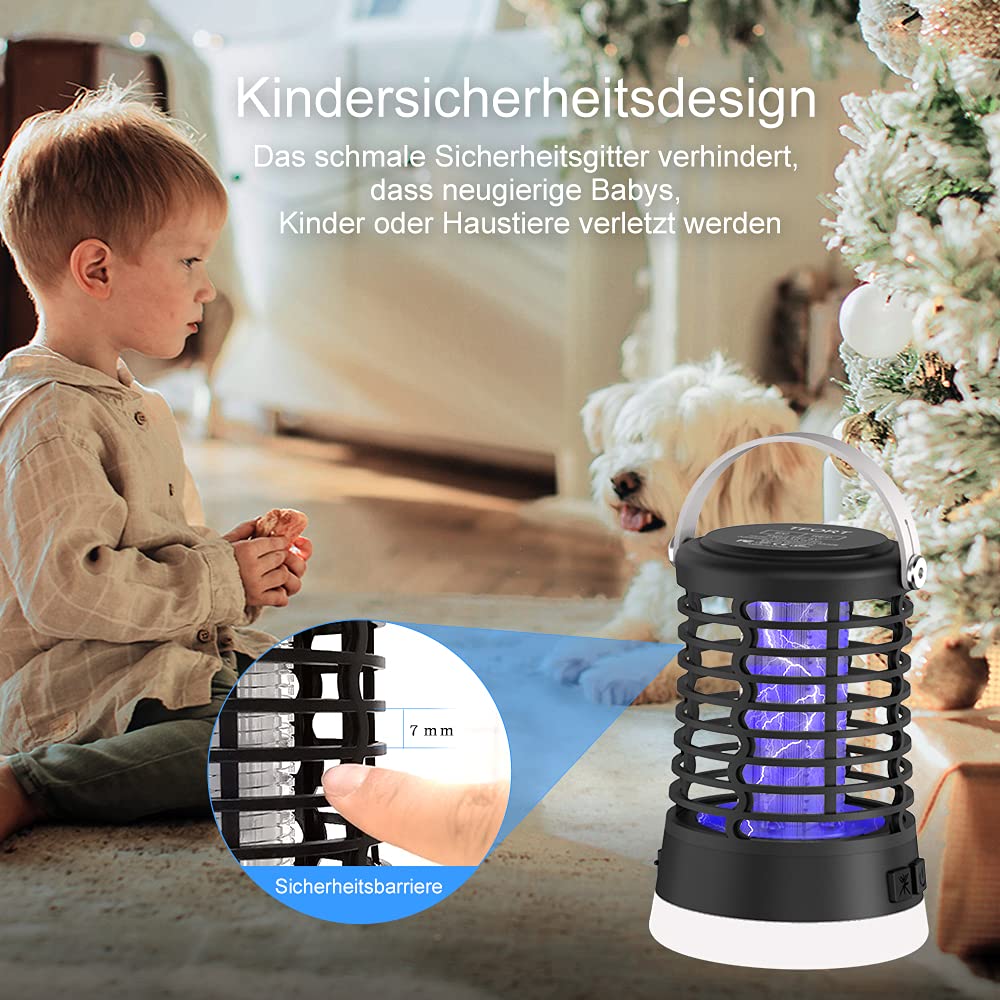 Destructeur d'insectes électrique, anti-moustiques, étanche IPX6, lampe à moustiques avec charge USB-C pour camping, jardin, balcon, chambre à coucher, piège à moustiques avec crochet de suspension