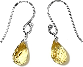 Genuine Amethyst Citrine Drop Earrings for Women – Faceted Teardrop or Pear Shape Quartz Stones Handmade 18K Gold Plated or Sterling Silver 925 Dangle Jewelry Gift 1 Inch Long Crystal