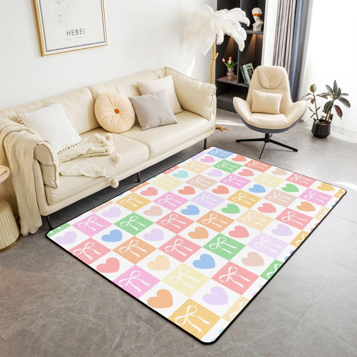 Homewish Dywaniki z tęczową kratką z kokardą 100 x 150 cm