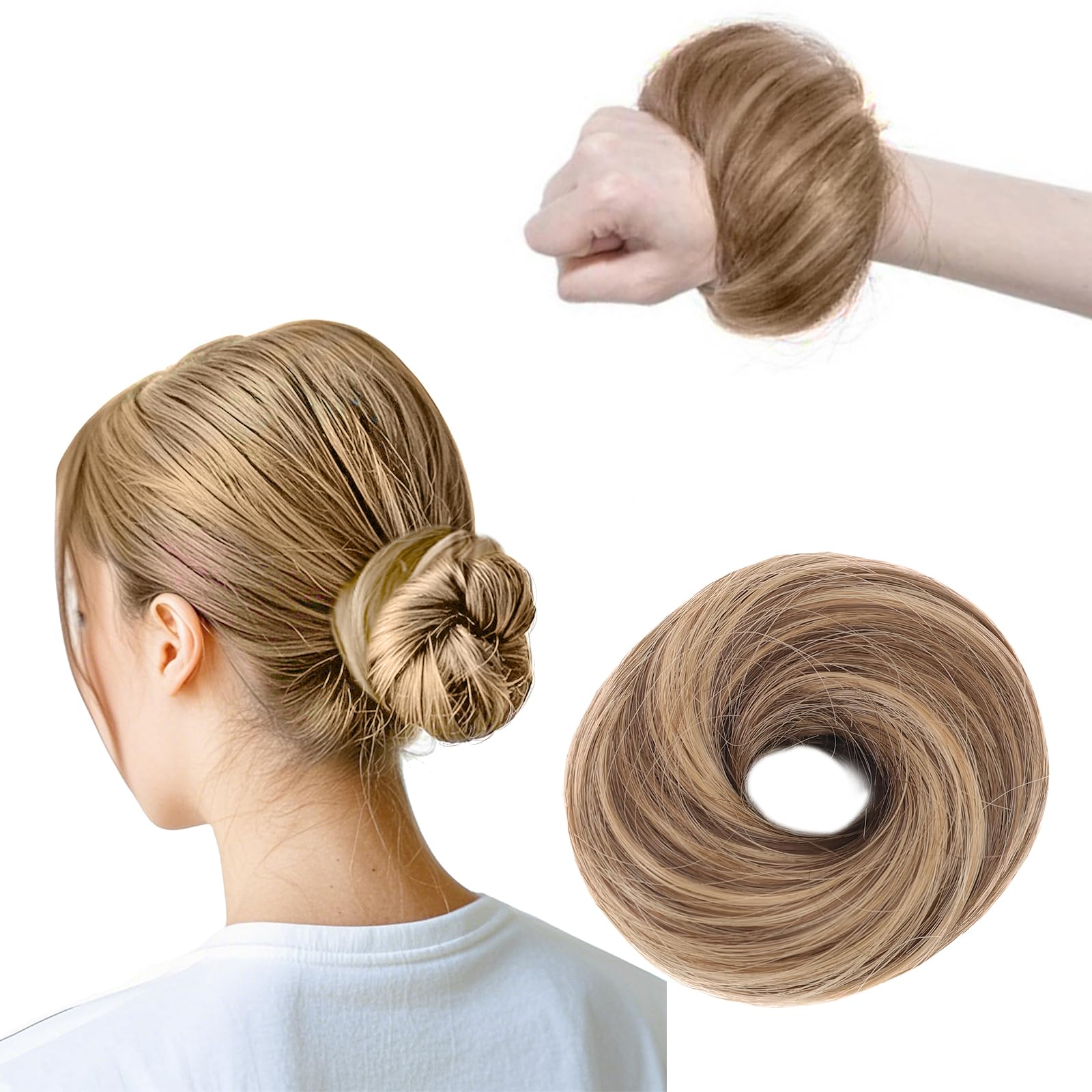 WALLFID Synthetic Straight Hair Scrunchies for Women Elastic Hair Bun, Messy Bun Hair Piece, Donut Accessories