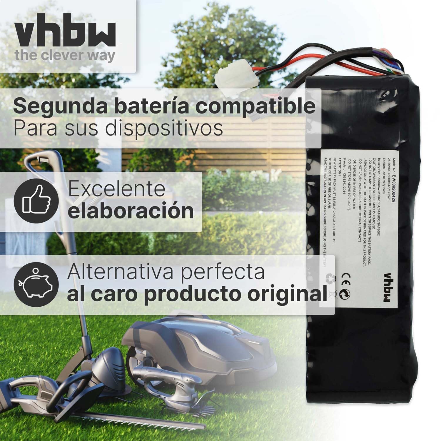 vhbw Batería Compatible con Robomow Cub Cadet Lawnkeeper XR3 4000, 1800, XR3 3000, 3000 Robot cortacésped cortacésped 5000mAh 25,6V LiFePO4