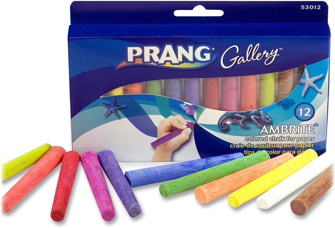 Gallery Ambrite Paper Chalk, Colored Chalk for Use on Wet or Dry Paper, Tapered, Assorted Colors, (53012), Multicolored, 12 Count (Pack of 1)
