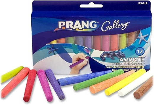 Prang Gallery Ambrite Paper Chalk, Colored Chalk for Use on Wet or Dry Paper, Tapered, Assorted Colors, 53012, Multicolored, 12 Count Pack of 1